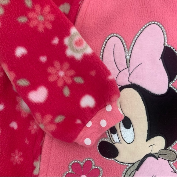 🌟3/$15🌟Disney Pink Floral Baby Minnie Mouse Fleece Footie Pajamas Onesie Sz 12M - Picture 5 of 9